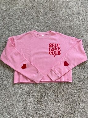 Protrend • Pink Cropped Self Love Club Sweatshirt